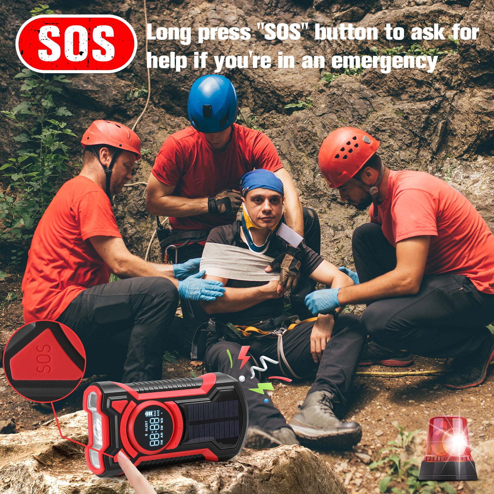 GEAK NOAA Weather Radio Solar Hand Crank Emergency Radio with Power Bank/SOS Alarm/Bluetooth Speaker/Flashlight for Home & Outdoor Hiking Camping Emergencies