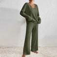 thumbnail image 6 of Soft Ribbed Fall Loungewear Outfit Women's Long Sleeve V-Neck Top & Relaxed Wide Leg Pants, 6 of 9