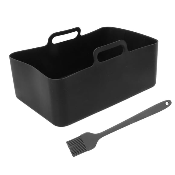 Air Fryer Silicone Pot Reusable Silicone Air Fryer Liner Pan Air Fryer Baskets with Brush for Ninjia DZ201 DZ401 Black