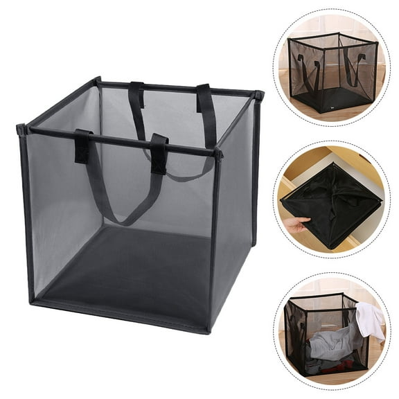 NIYANGLE Travel Laundry Basket 1Pcs Black Square Nylon Mesh Foldable For Clothes And Toy Storage