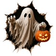 thumbnail image 2 of 3D Spooky Ghost Wall Decal, Scary Halloween Figure Emerging from Torn Wall, Waterproof PVC Sticker for Bedroom and Party Decor, Ghost, 1 Pack, 2 of 4