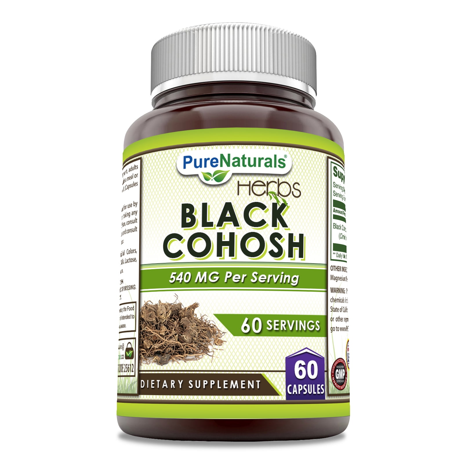 Pure Naturals Black Cohosh 540mg 60 Capsule Supplement | Non-GMO | Gluten Free | Made in USA