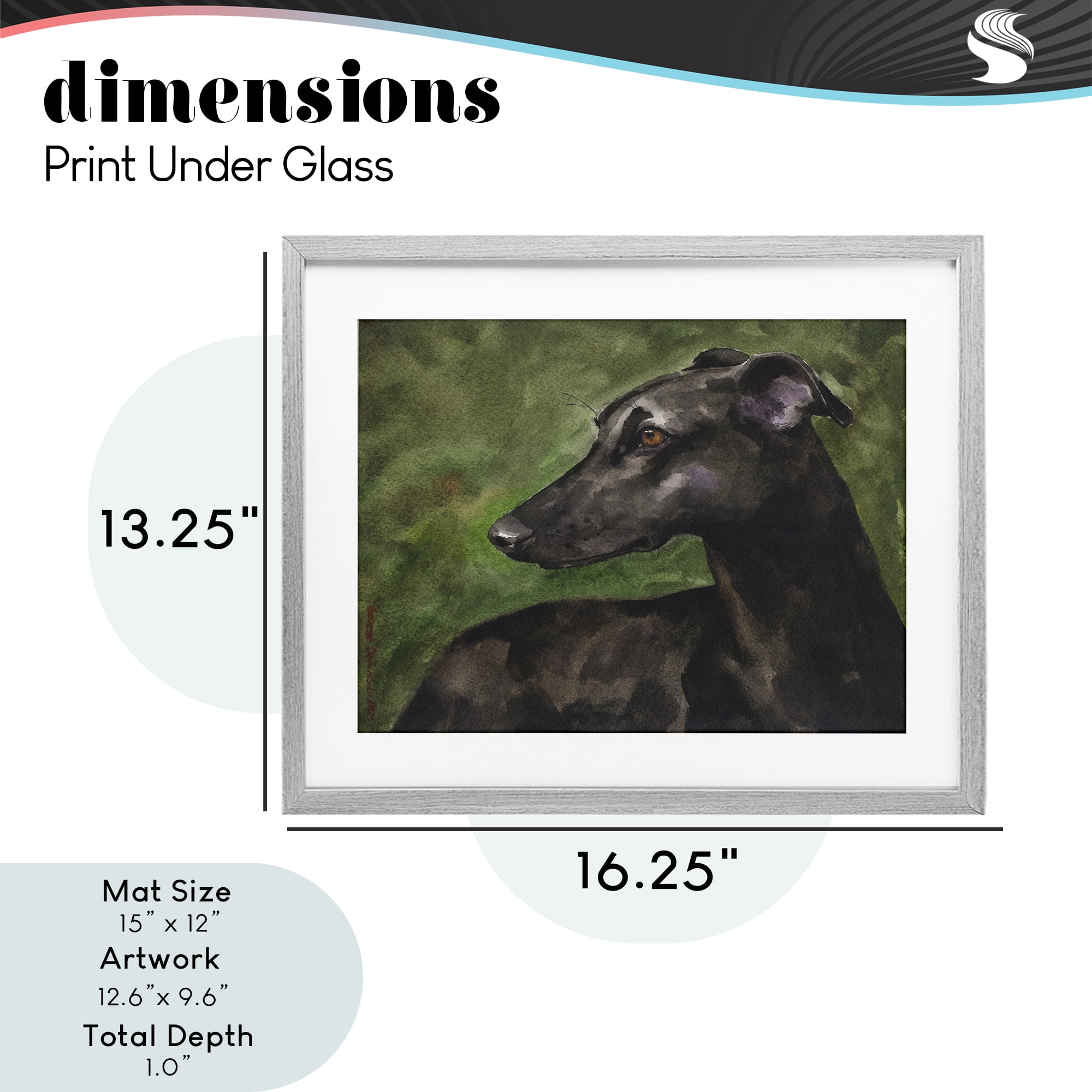 Stupell Industries Black Greyhound Portrait Gray Framed Print Under Glass, design by George Dyachenko
