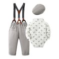 thumbnail image 2 of Baby Boy Clothes Formal Suits Newborn Dinosaur Print Romper Shirts Suspender Pants Hat Bowtie 4pcs, 2 of 13