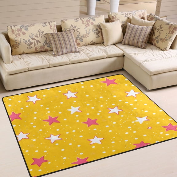 Yayeee Area Rugs for Living Room 5.2'x4' Non Slip Washable Bedroom Floor Carpet, White Stars
