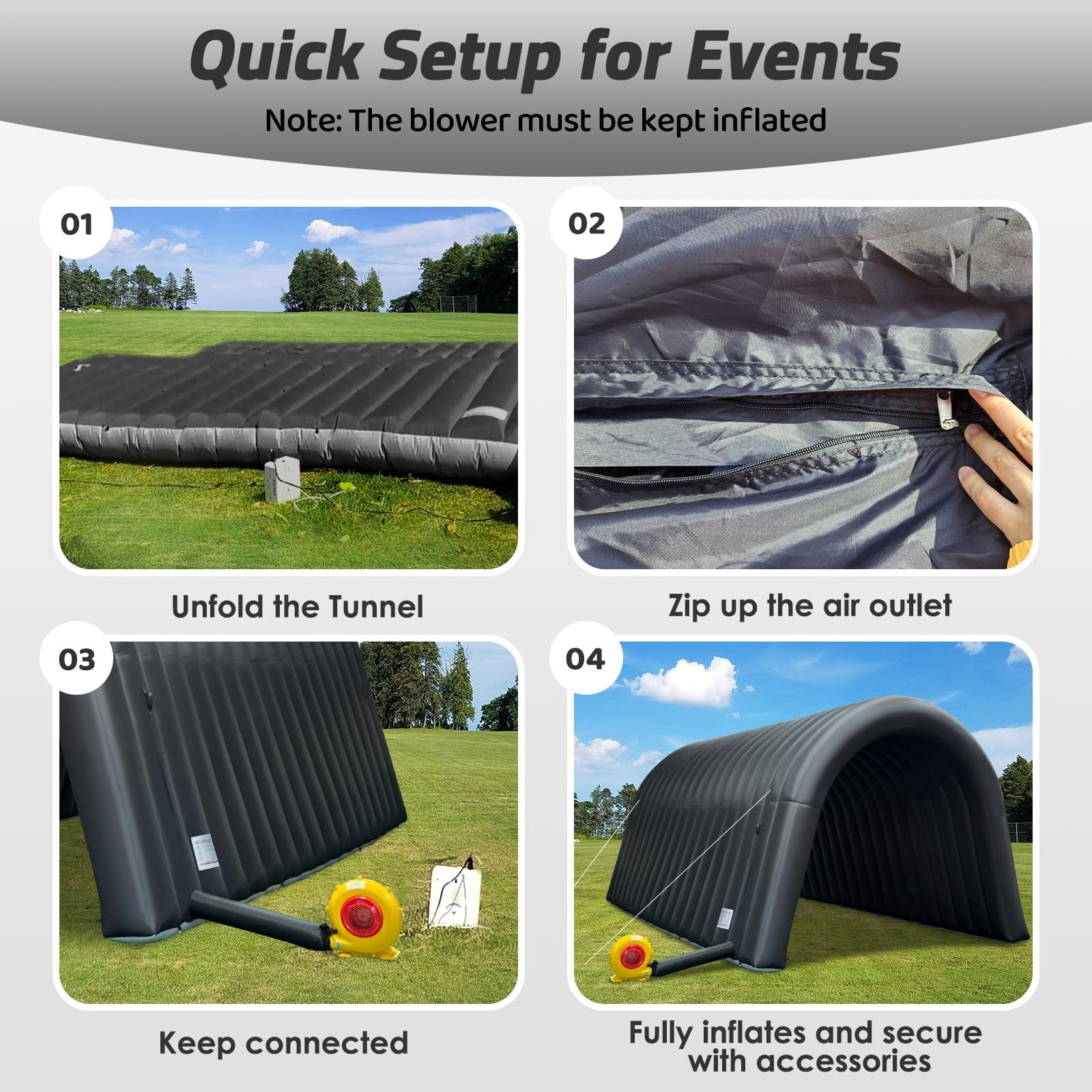 Inflatable Sports Tunnel Entrance 20x10x10FT Black, One Air Blower – Event Inflatable Tunnel Tent for Team Intros, Business Promotion, Trade Shows, Advertising & Exhibitions