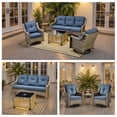thumbnail image 3 of Ovios 5 Pieces Outdoor Patio Furniture Set High-Back Rattan Wicker Conversation Set Outdoor Sectional with Swivel Chairs & Solar Light Coffee Table, Denim Blue, 3 of 11