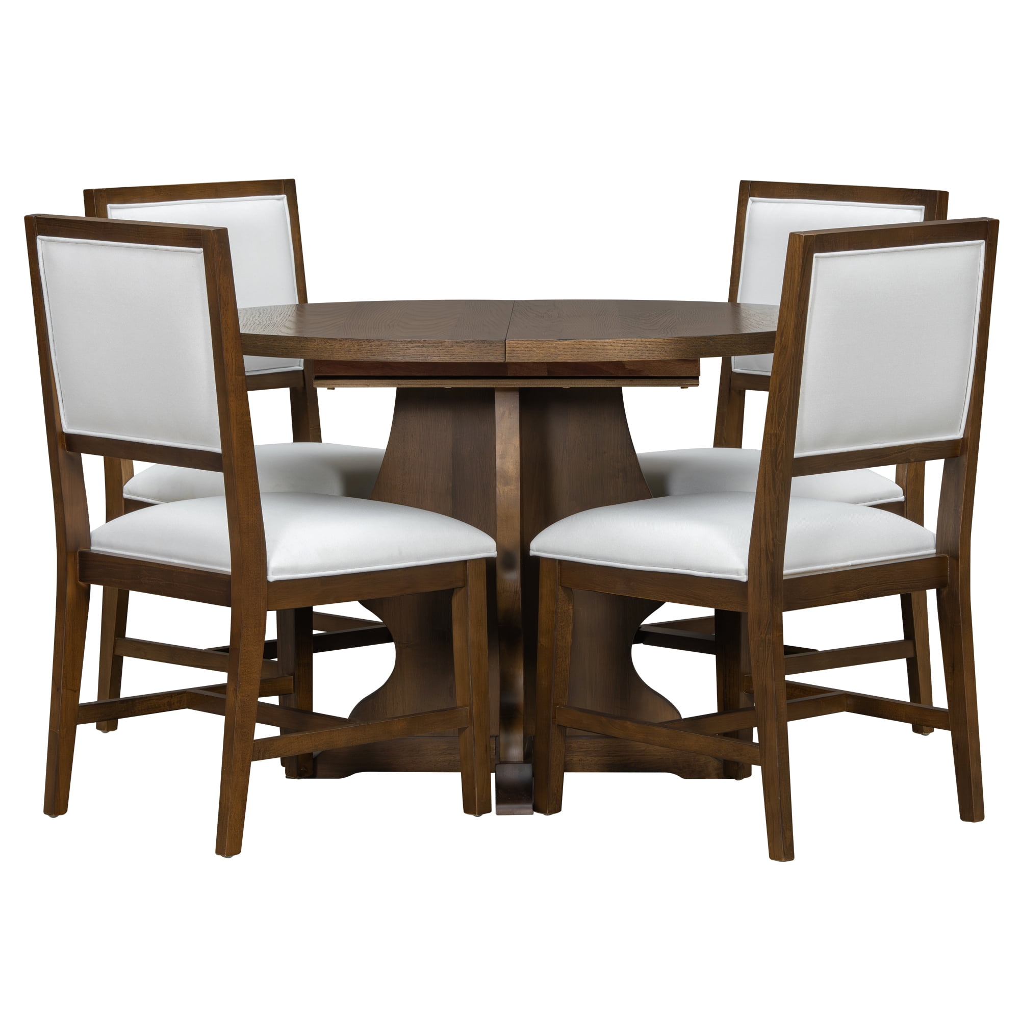 Euroco 5-Piece Round Dining Table Set for 4, 58" Extendable Kitchen Table with 4 Upholstered Chairs,Solid Wood Dining Set for Small Space,Brown