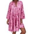 thumbnail image 2 of Women‘S Ladies Loose Print Three Quarter Sleeve Mini Dress Summer Dress, 2 of 6