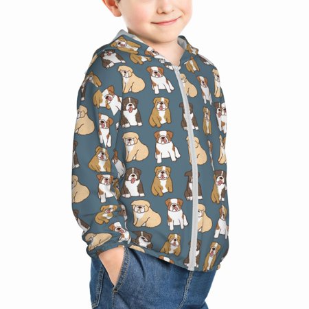 

Uemuo Cartoon Bulldog 1 Pattern Rash Guard for Boys Girls Long Sleeve Swim Shirts UPF 50+ UV Sun Protection Hooded Fishing Shirt with Pocket for Kid-3 Years