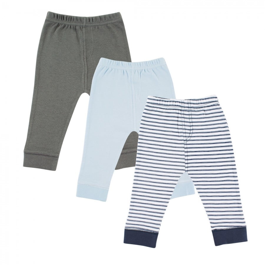 Luvable Friends Baby and Toddler Boy Cotton Pants 3pk, Navy Stripe, 03