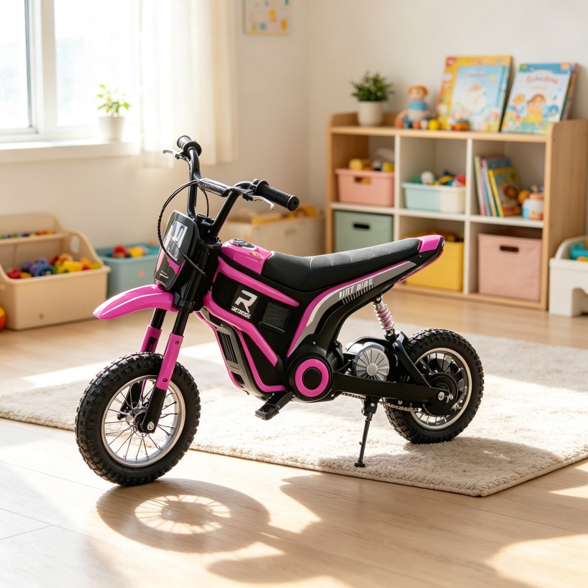 24V 350W Kids Dirt Bike, Electric Motorized, 15 MPH Top Speed, Twist Grip Throttle, Pink