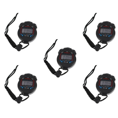 Set of 5 Stop Watch Lap Electronic Stopwatch Digital Sports Timer Fitness Black