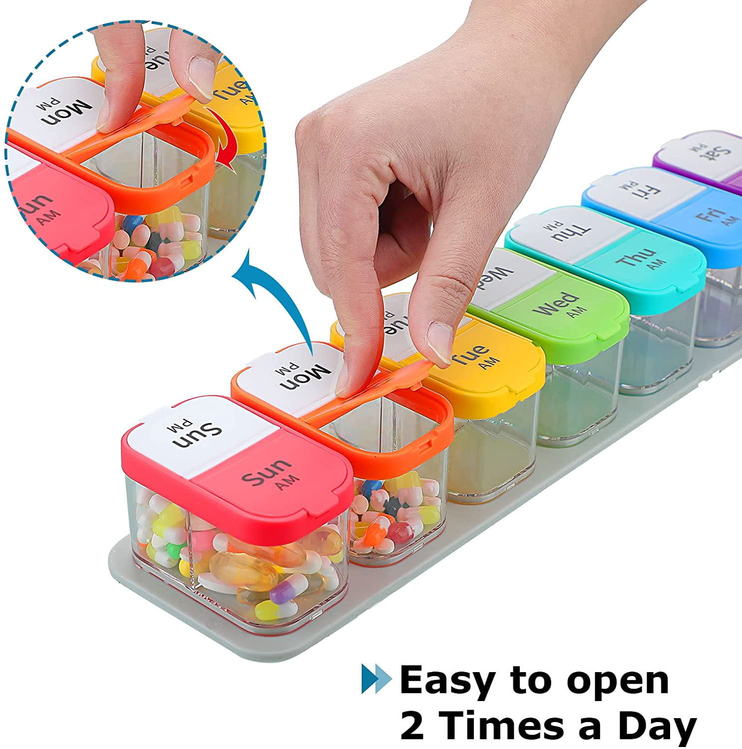 BUG HULL Pill Organizer 2 Times a Day, Extra Large AM PM Pill Box Weekly,  BPA-Free XL Day and Night Pill Case 7 Day, X-Large Medicine Organizer Twice  a Day, Pill Container