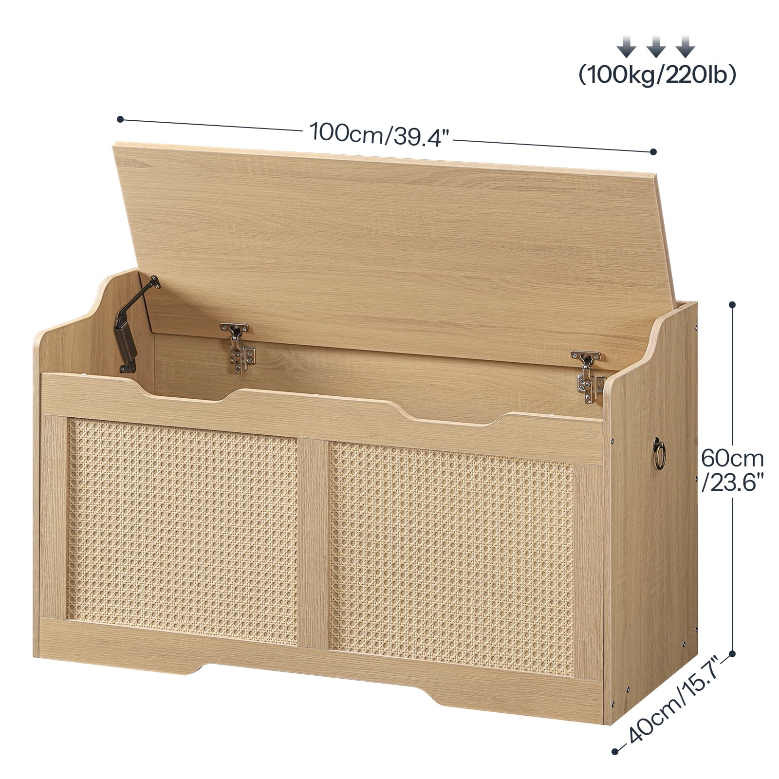 HOOBRO 39.4" Long Storage Chest, Large Storage Box, Toy Chest with Faux Rattan Decoration, Toy Box Organizer, Shoe Bench, with Safety Hinge and U-Shaped Cutouts, Living Room NL82CW01