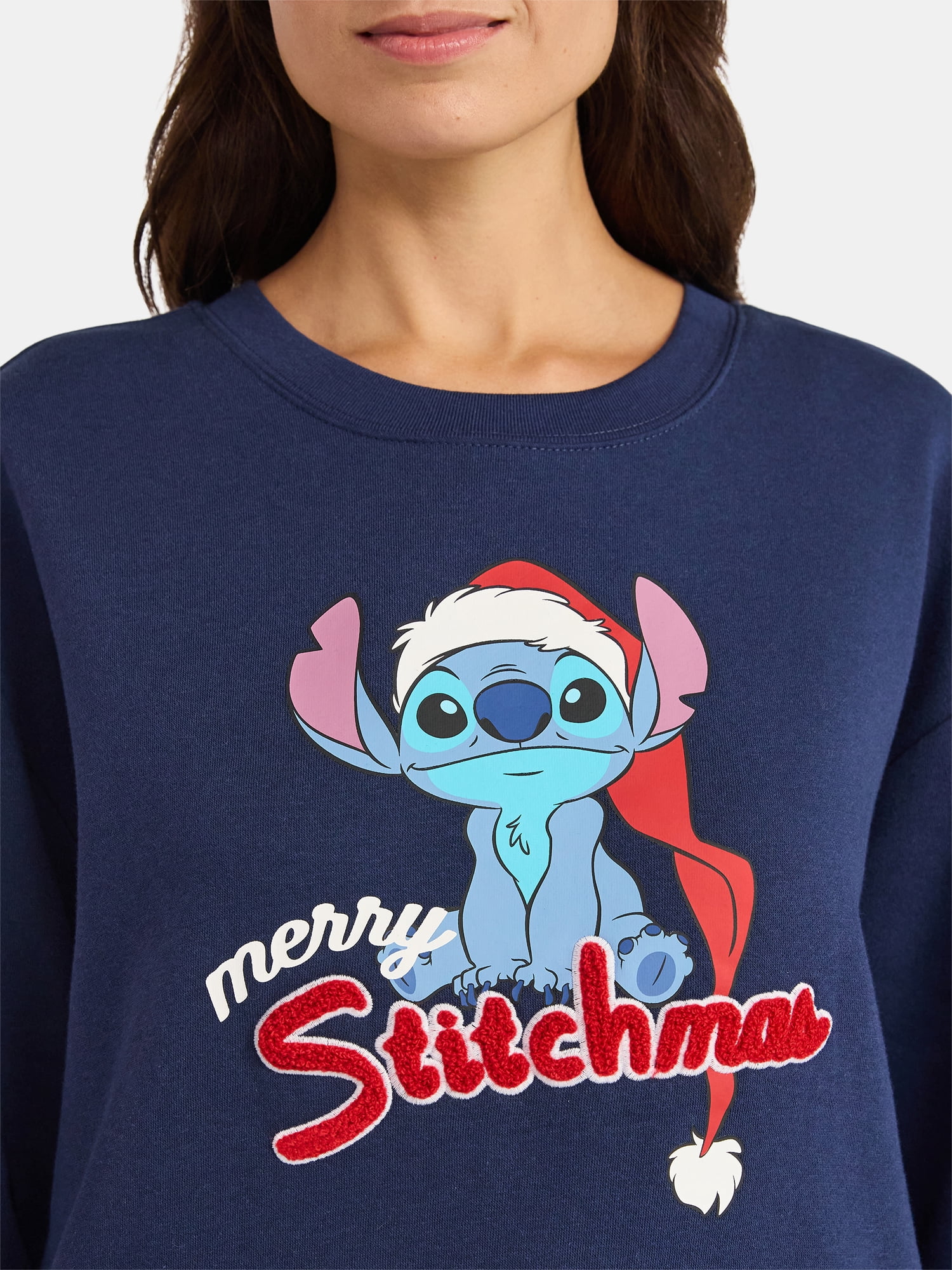 Disney Stitch Women’s Christmas Graphic Sweatshirt with Long Sleeves, Sizes XS-XXL