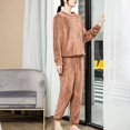 thumbnail image 2 of VISALY Women Pajama Sets Fluffy Pajamas Set Fleece Pullover Pants Loose Plush Sleepwear 2 Piece Pjs Set Warm Loungewear Soft Leisure Suit Winter Pajama Khaki One Size, 2 of 6