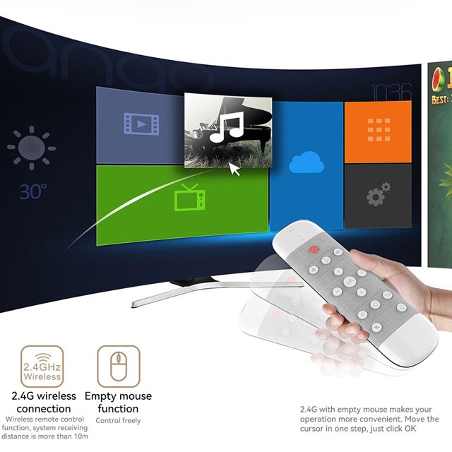 Langgg Clavier à Télécommande Vocale Intelligent 2,4G Sans Fil Air Mouse Détection Gyroscope Mini Pratique PC Rétroéclairage Projecteur Blanc