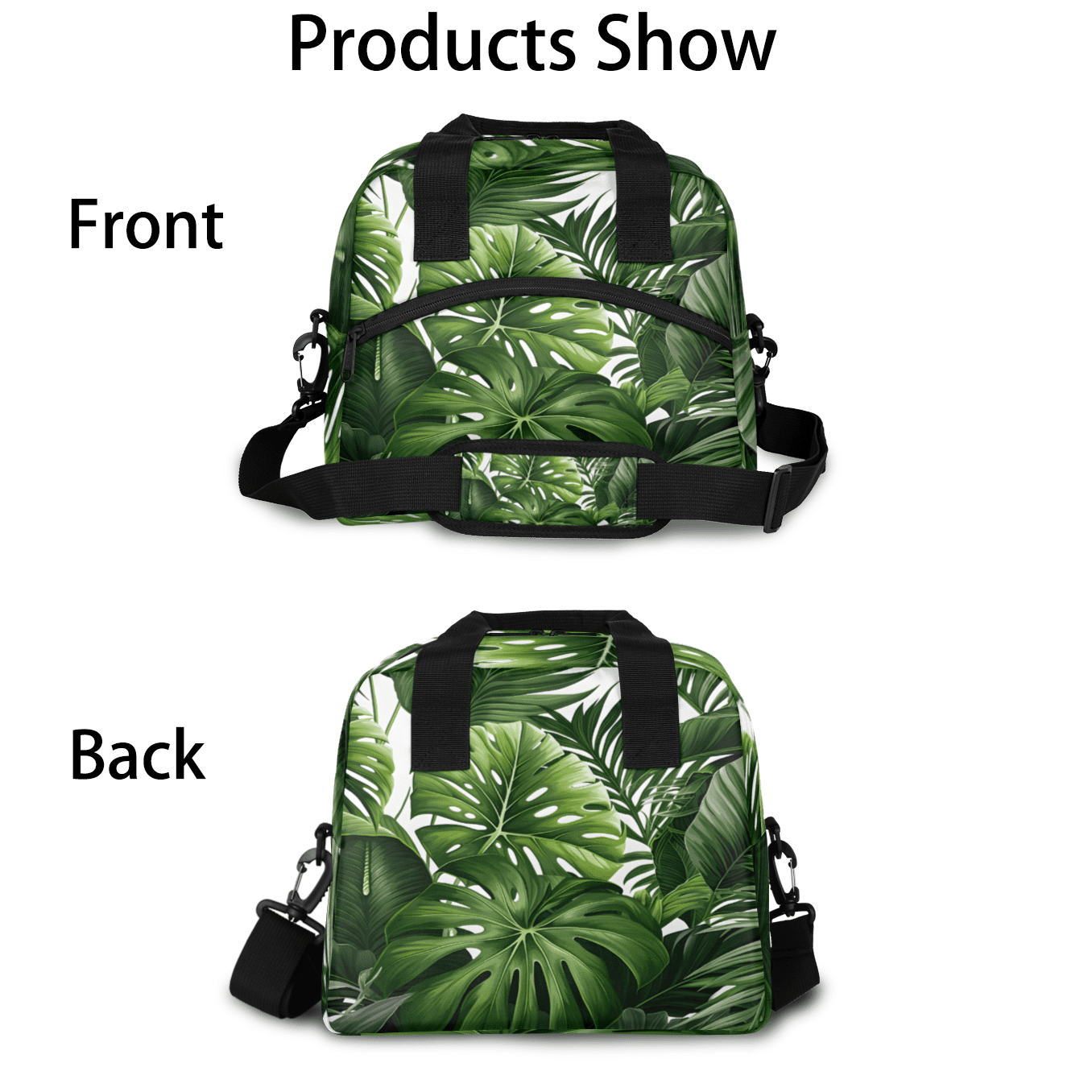 Herdesigns Tropical Green Plant Leaf Insulated Lunch Bag for Women Men Adults Large Reusable Lunch Box Botanical Jungle Design Leakproof Cooler Tote Bags with Adjustable Shoulder Strap