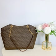 Michael Kors Jet Set Chain Brown MK Signature Large Shoulder Tote Bag