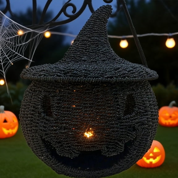 Wicker Pumpkin,Happy Haunting Seagrass & Metal Pumpkin 2025 NEW Halloween Decorations,Jack-O-Lantern Basket for Halloween Decorations Indoor, Desk Storage Ornaments(1pc 11in)