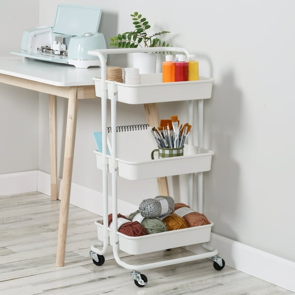 Honey-Can-Do 3-Tier Rolling Craft Cart with Handle, White
