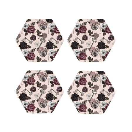 

Tideii Retro Red Black Roses for Leather Coasters 4 Pieces Anti-fouling and Anti-scalding Decorative Coasters Suitable for Restaurants Kitchens Coffee Shops-Hexagon