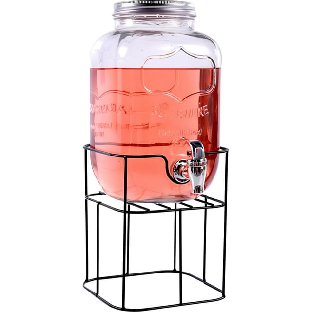 Vitrolero de Vidrio Bluelander Dispensador de Agua con Base de hierro Capacidad 8 L con tapa