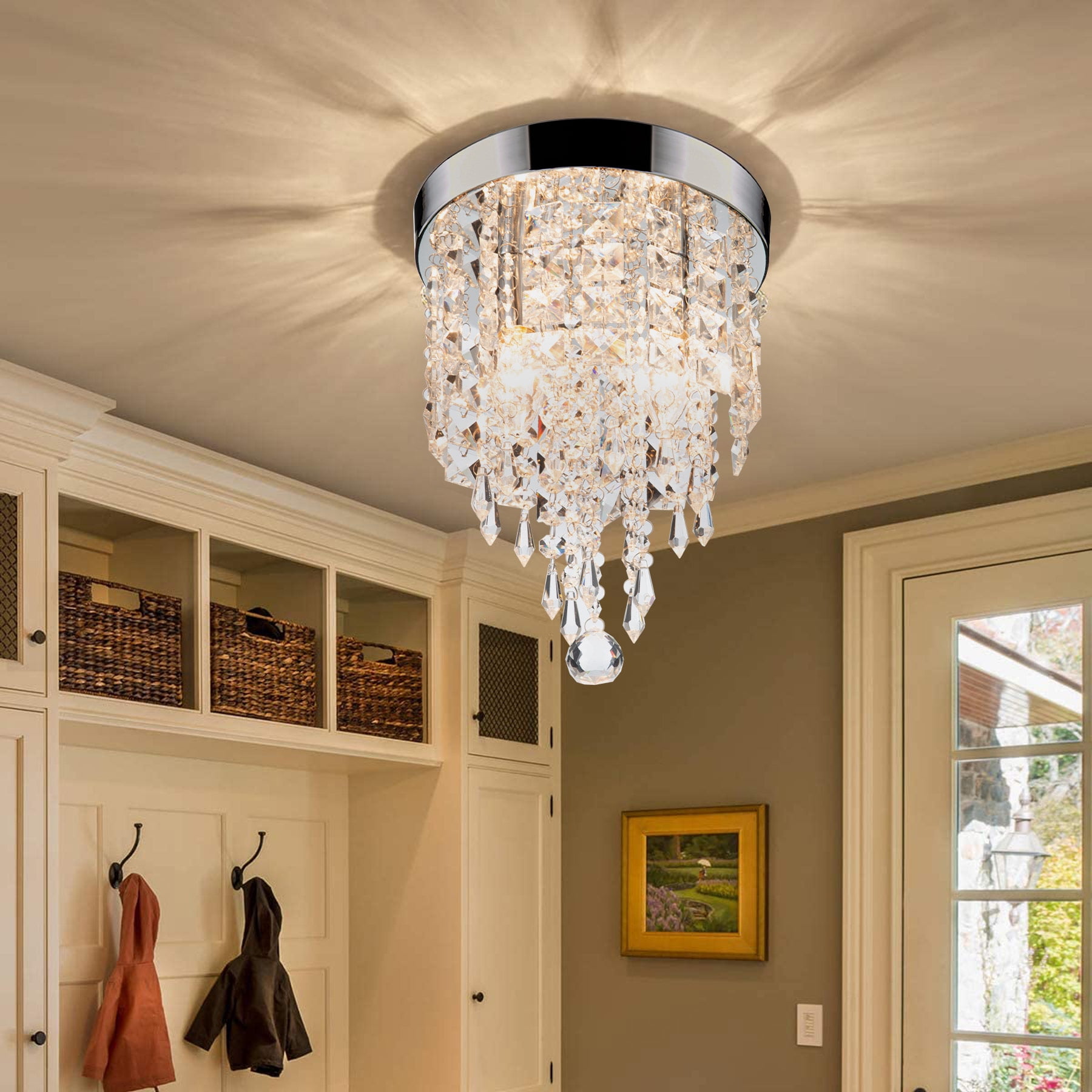 2-Light 8in. Crystal Chandelier Ceiling Light Fixture for Bedroom