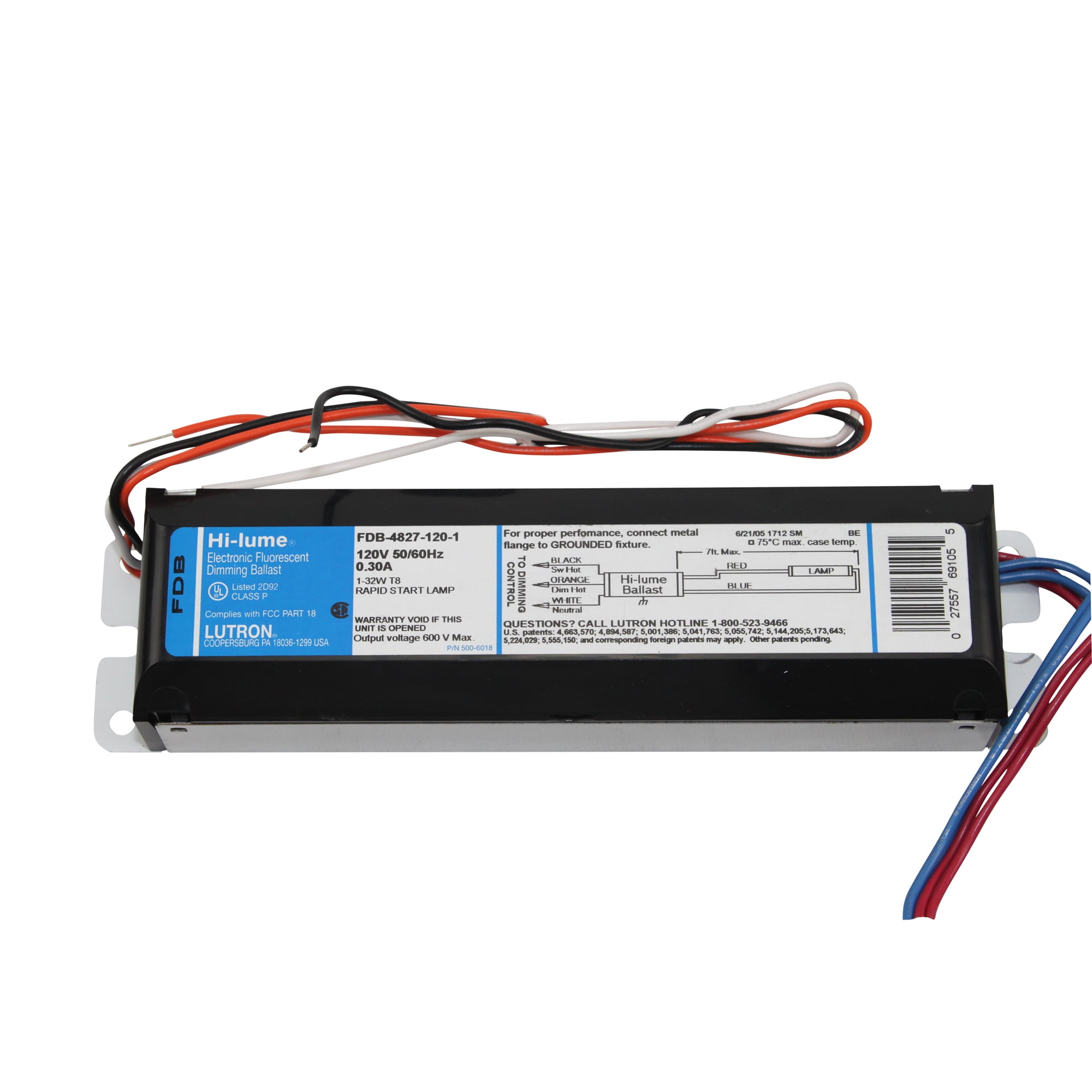 Lutron Hi-Lume Electronic Fluorescent Dimming Ballast Fdb-4827-120-1