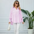 thumbnail image 5 of Mawalde Womens Striped Button Down Shirts Long Sleeve Tunic Tops Pink S, 5 of 7