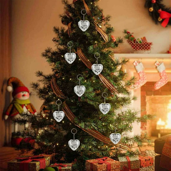 Christmas Gifts Heart Reflective Mirror Ball Keychain Bag Pendant Peach Design Christmas Decor Stocking Stuffers