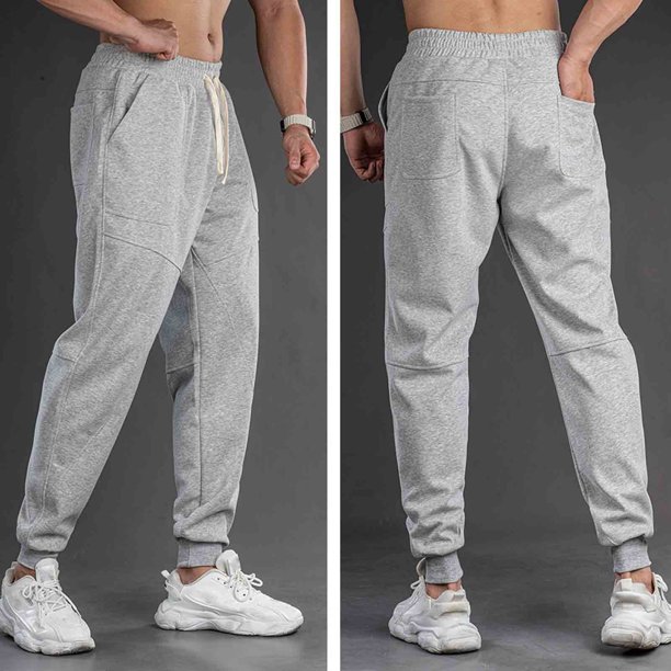 Ceisia Men Solid Color Loose Casual Pants Elastic Waist Drawstring Sports Gift Work Trousers