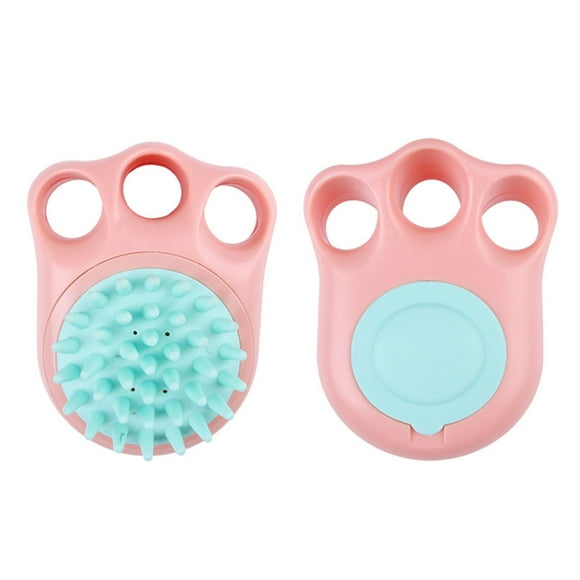 Dog Bath Brush Scrubber Soft Ergonomic Paw Palm Shape Dog Shampoo Grooming Brush Bath Shampoo Dispenser for Dogs Cats Pets Pink
