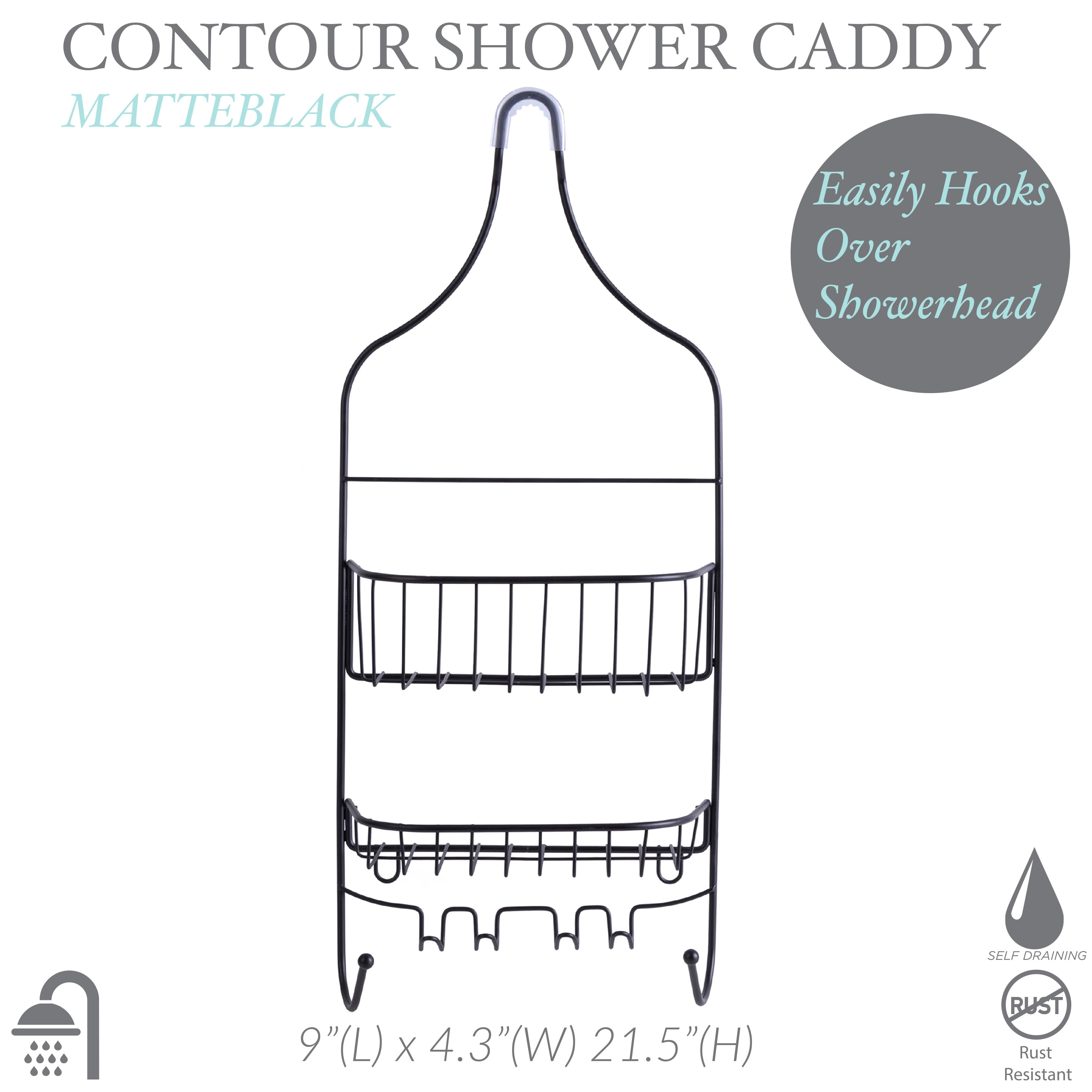 Bath Bliss Contour Shower Caddy, Iron, Matte Black