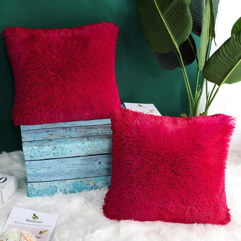 Red faux fur throw pillow sales