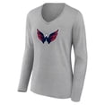 thumbnail image 2 of Women's Heather Gray Washington Capitals Primary Logo Team Long Sleeve V-Neck T-Shirt, 2 of 3