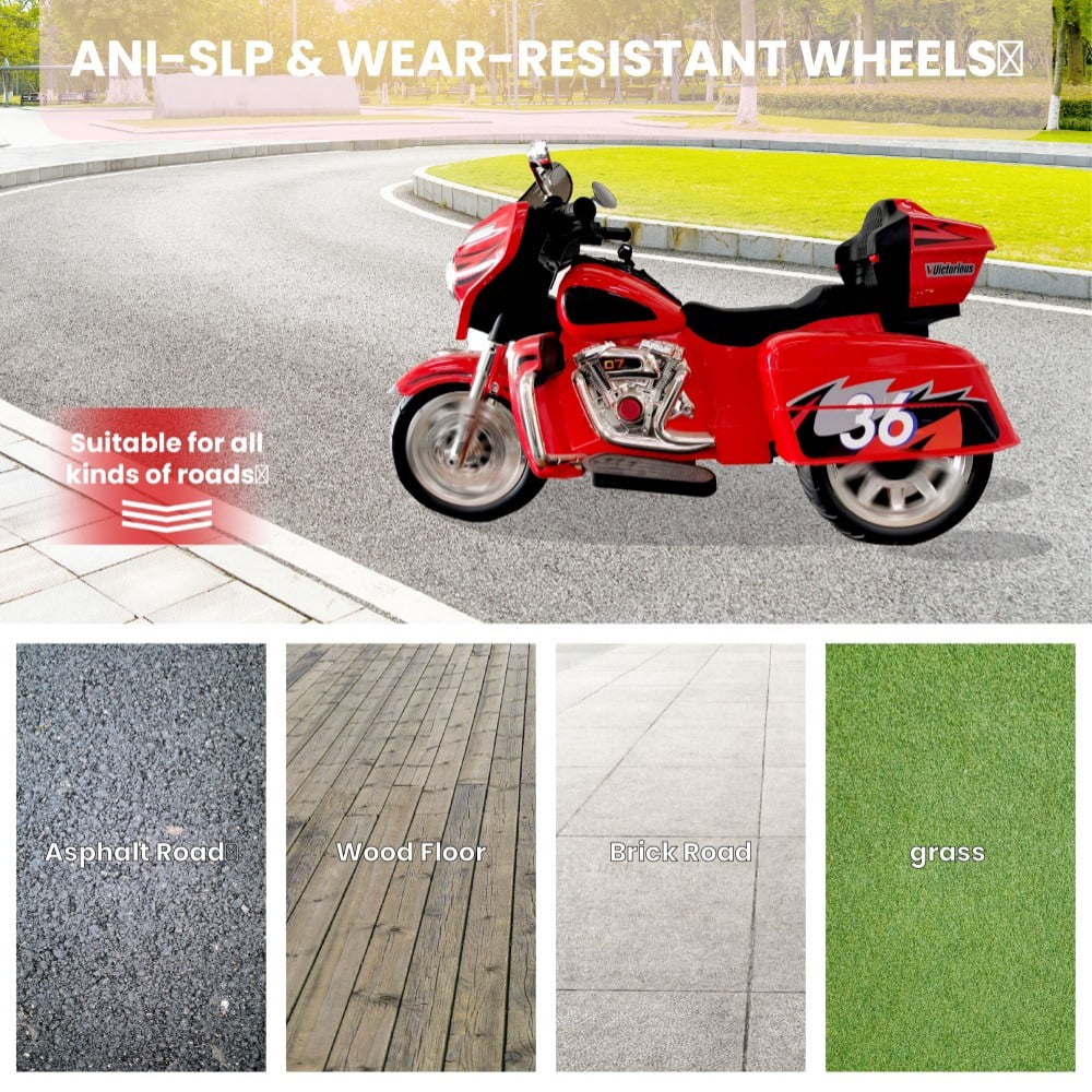 DNWRZCJXY 12V Kids Electric Motorcycle for Ages 3-8 | ASTM/CPC Certified 3-Wheel Ride-On Toy with 1-Hour Battery & Bluetooth|Max 100lbs|Red