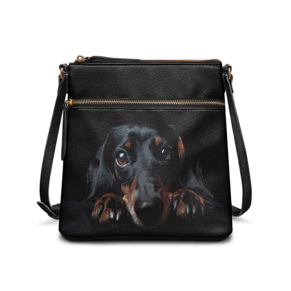 HELLHERO Dachshund Dog Print Shoulder Bag, Waterproof PU Leather Women's Crossbody Purse with Adjustable Strap for Weekend Activities and Dating