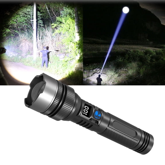2025 The Ultimate Survival Flashlight 100000 Lumen LED Rechargeable Powerful Super Bright Flash Light with Zoom ,Power Bank, and Digital Display, for Camping,Fishing