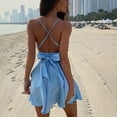 thumbnail image 5 of Babysbule Women's Summer Dresses Women's Fashion Solid Color V-Neck Bow Suspender Sleeveless Slim Dress, 5 of 9