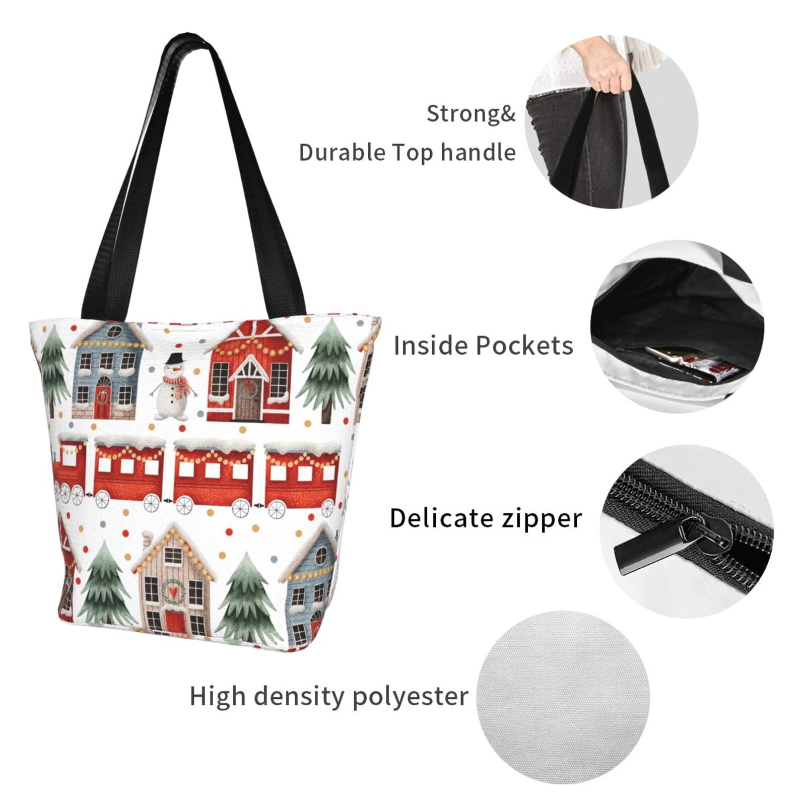 Ratiio Christmas Houses Print Shoulder Bag for Women, Polyester Crossbody Purse Lightweight Handbag for Daily Travel and Casual Use