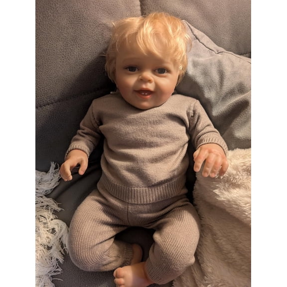 Reborn Baby Dolls, 24" Boy Newborn Realistic Baby Lifelike Doll with Brown Hair, Cloth Body with Clothes & Toy Accessories, Gift for Kids Age 3 