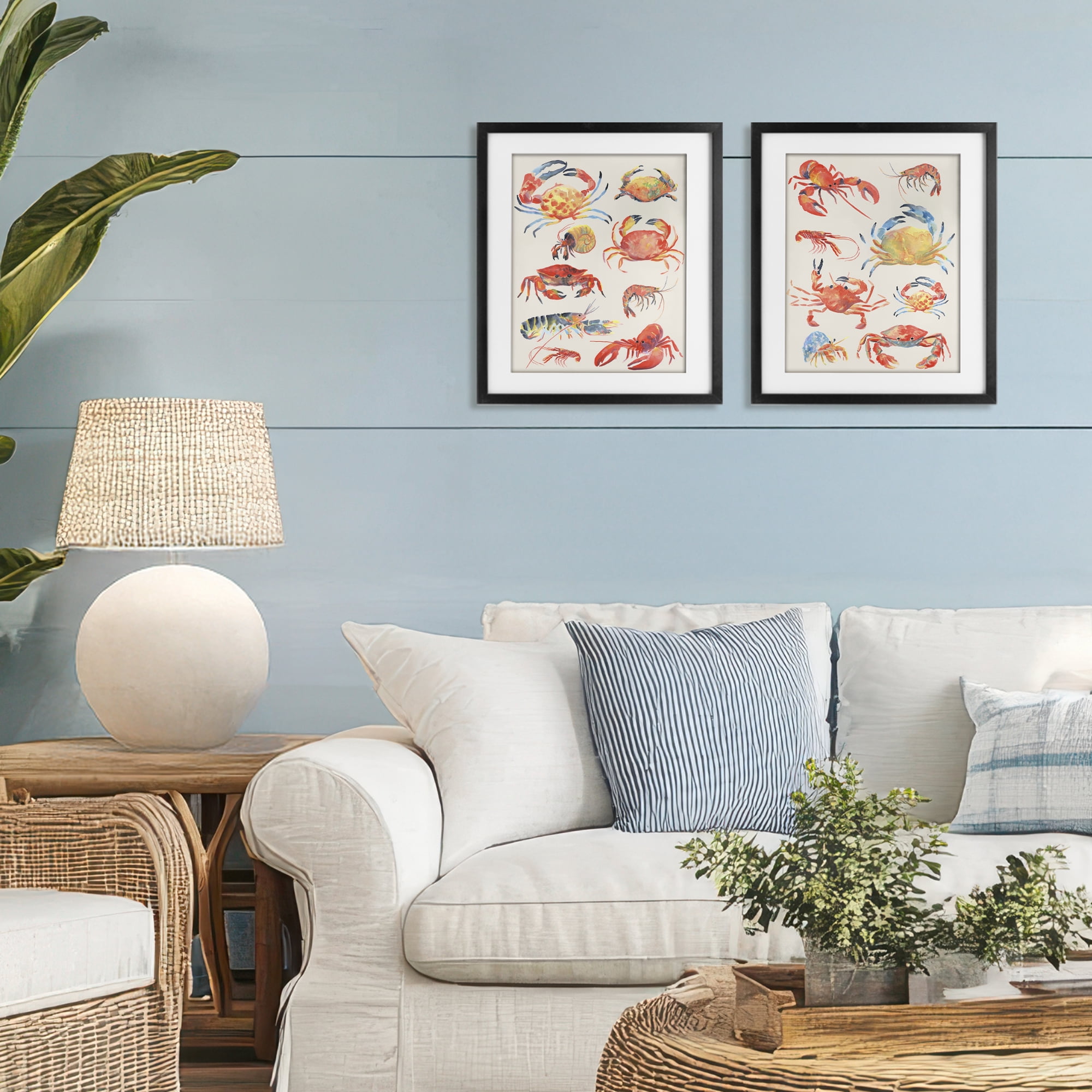 Stupell Industries Aquatic Crustacean Collection 2 Piece Black Framed Print Under Glass Set, design by June Erica Vess