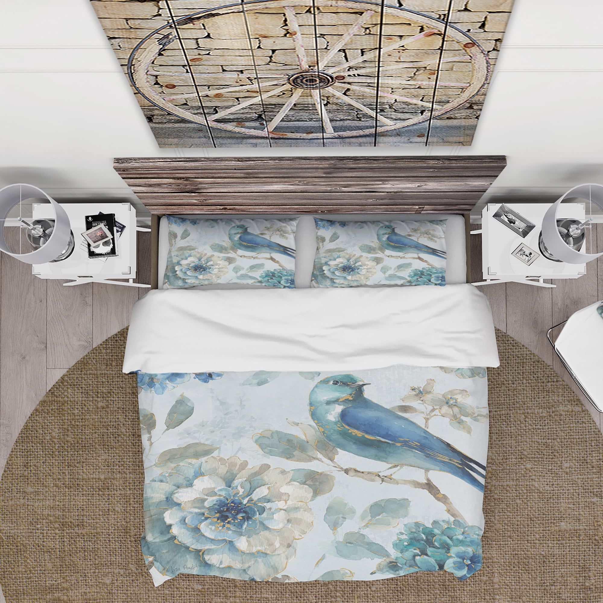 Designart 'Indigold Watercolor Lovely bird II' Cottage Duvet Cover Set