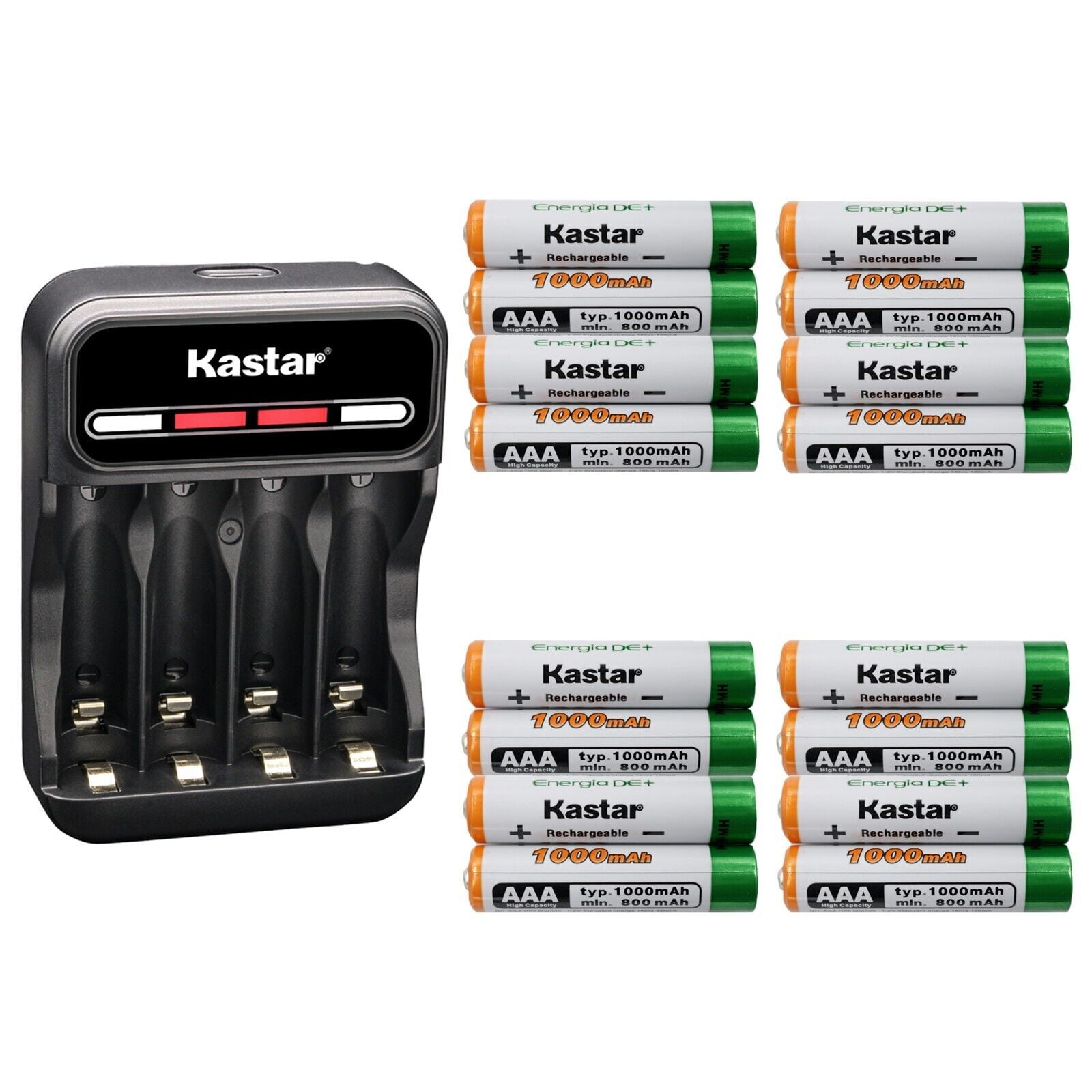 Kastar 16-Pack AAAJ 1.2V 1000mAh Ni-MH Battery and CMH4 Charger ...