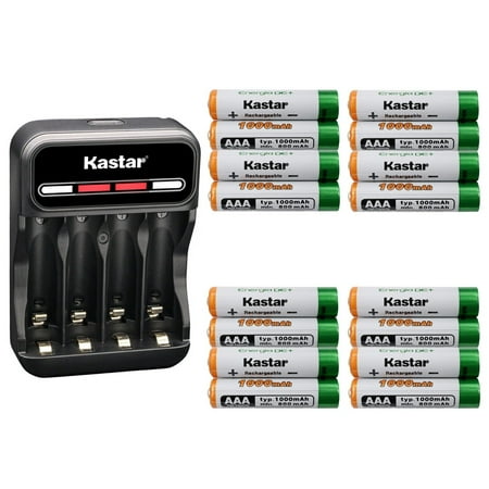 Kastar 16-Pack AAAJ 1.2V 1000mAh Ni-MH Battery and CMH4 Charger Compatible with Panasonic KX-TGF350 KX-TGF350N KX-TGF352 KX-TGF352N KX-TGF353 KX-TGF353N KX-TGF372 KX-TGF372S KX-TGF373 KX-TGF373S