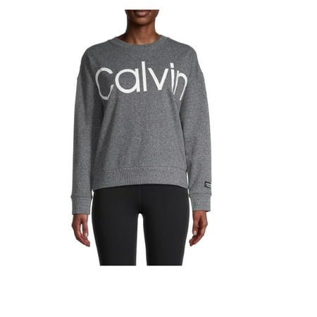 Calvin Klein Performance Women's Logo Cotton-Blend Fleece Sweatshirt, Heather Gray, L