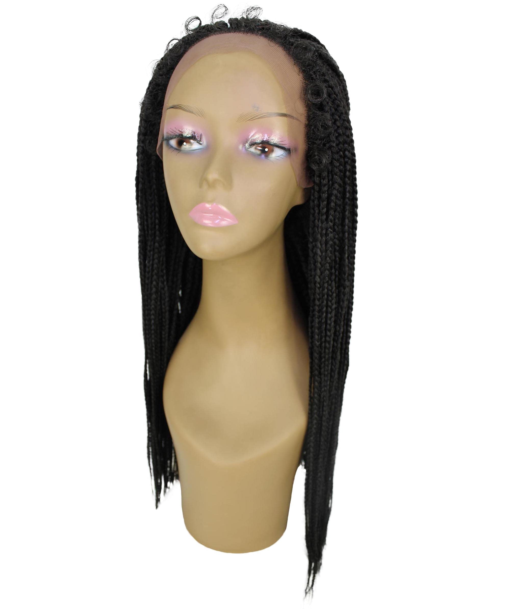 LUXLUXE Layla Straight 27.5 Inch Long 4X4 Hand-Tied Lace Braided Wig, High-Quality Heat Resistant Fiber, 20+ Shades of Natural, Dip Dyed, & Blended Colors (#1B - Natural Black)