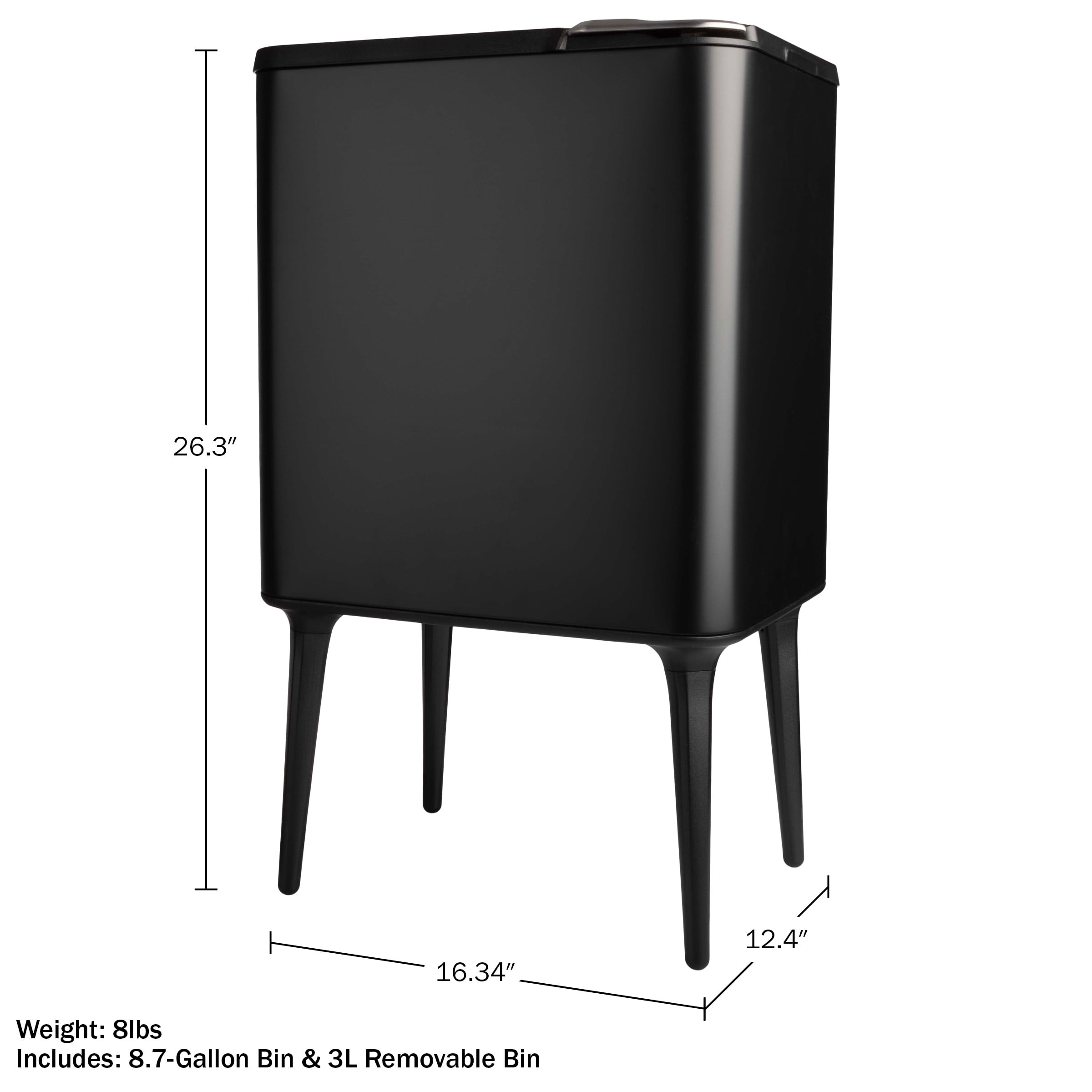 Home-Complete 8.7-Gallon Polypropylene Trash Can with 3L Recycling/Compost Bin (Black)
